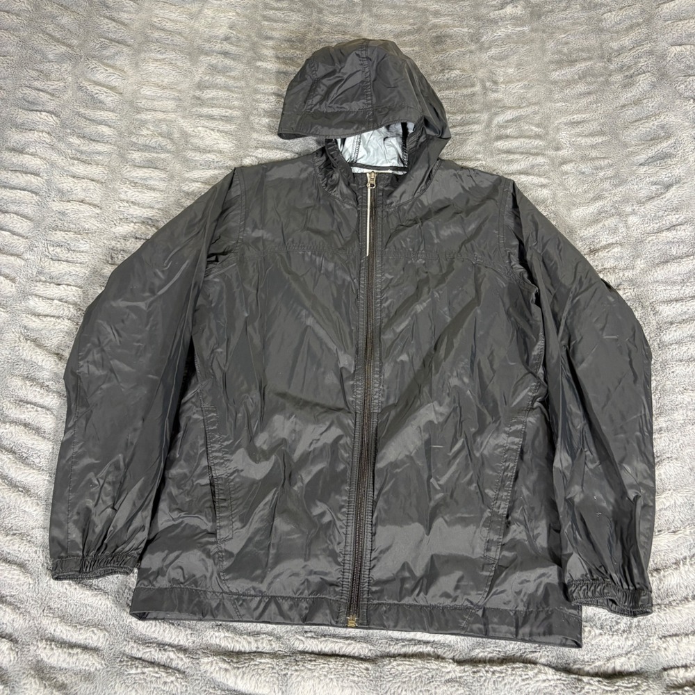 Columbia Youth Large 14/16 Black Full Zip Hooded Windbreaker Jacket Nylon AQ401‎
